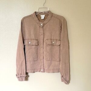 Nicole Miller Brown Neutral Linen Blend Snap Button Jacket - Size XL